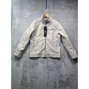 American Breed Men's Faux Leather Quilted Moto Jacket Full Zip Sherpa Lined Gray